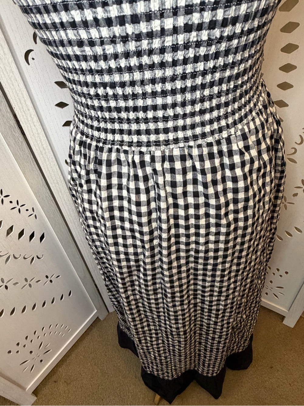 100% Cotton Black & White Gingham Tie-Shoulder Maxi Dress - Picture 10 of 12